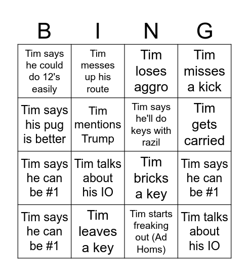 Timmy Ten Bingo Card