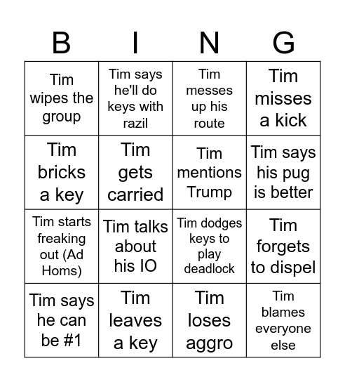 Timmy Ten Bingo Card