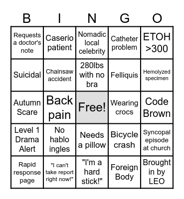 Sunday Funday ED Bingo Card