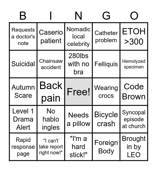 Sunday Funday ED Bingo Card