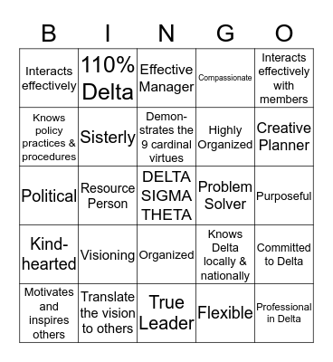 Delta Leadership Competencies Bingo Card