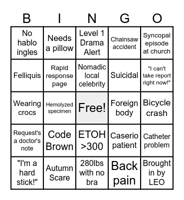 Sunday Funday ED Bingo Card