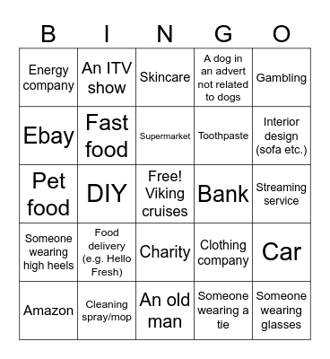 Midsomer Murders Adverts Bingo Card