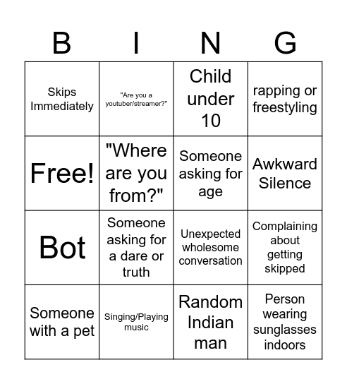 OMEGLE BINGO Card