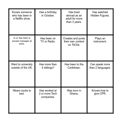 Social Bingo: Black Tech Mixer 2024!! Bingo Card