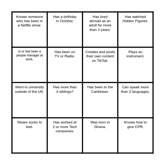 Social Bingo: Black Tech Mixer 2024!! Bingo Card