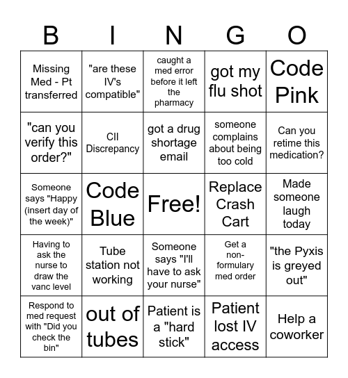 Pharmacy Week Bingo Card