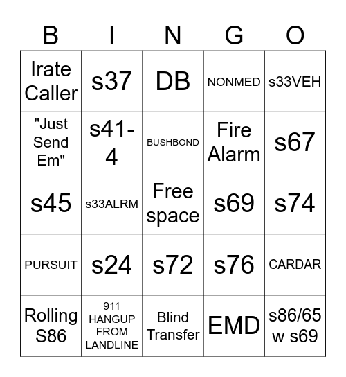 DISPATCH Bingo Card