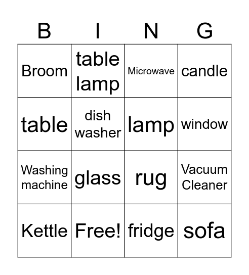 Things at home Bingo Card