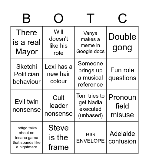 Bingo on the Clocktower Bingo Card