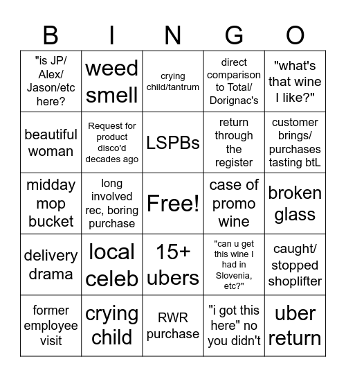 Sunday Bingo Card