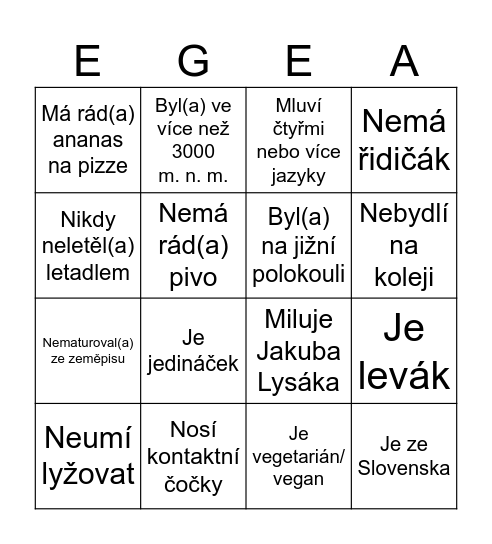 Rozehřívací bingo Card