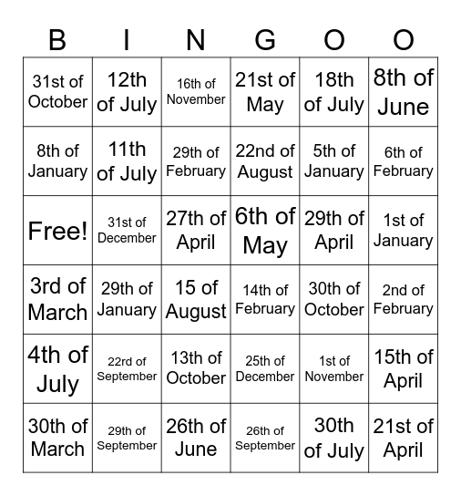 Untitled Bingo Card