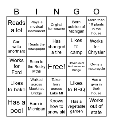 NEIGHBORHOOD BINGO Card
