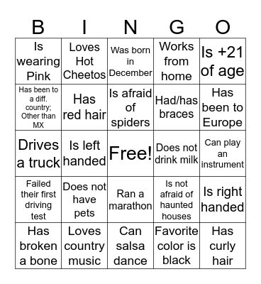 Get To Know You Bingo Card