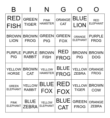 ANIMAL BINGO Card