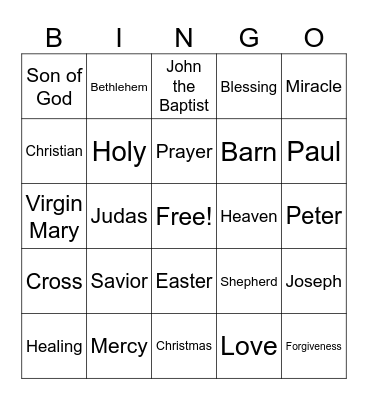 Words related to Jesus Bingo Card