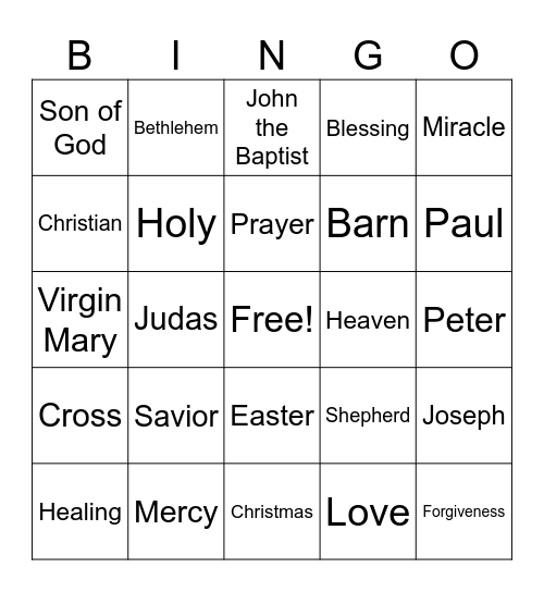 Words related to Jesus Bingo Card