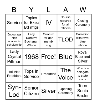 Bylaws BINGO Card