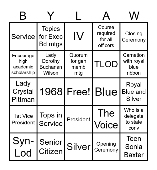 Bylaws BINGO Card