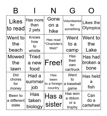 Get to know You Bingo Card