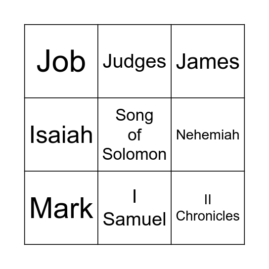 Bible Old and New Testament Bingo Card