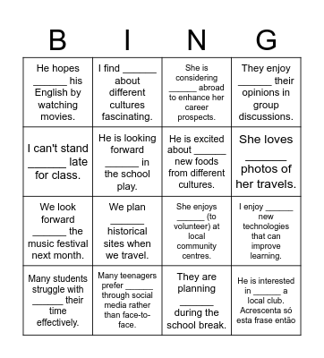 Bingo: Verb Quest Bingo Card
