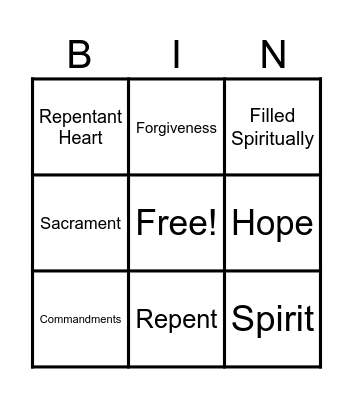 Sacrament Bingo Card