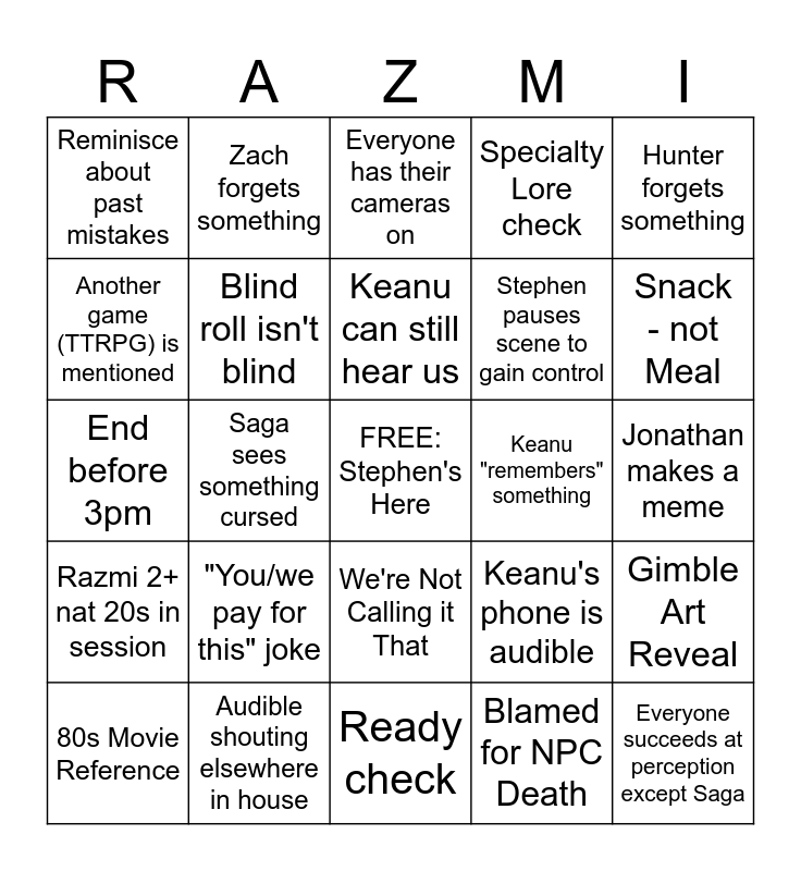 Sign Razmi Fateless Razmi Bingo Card