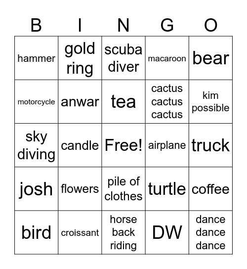 Anwar's Bridal Shower Bingo Card