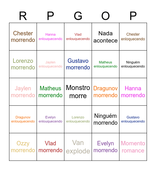 Sessão 13/10 Bingo Card