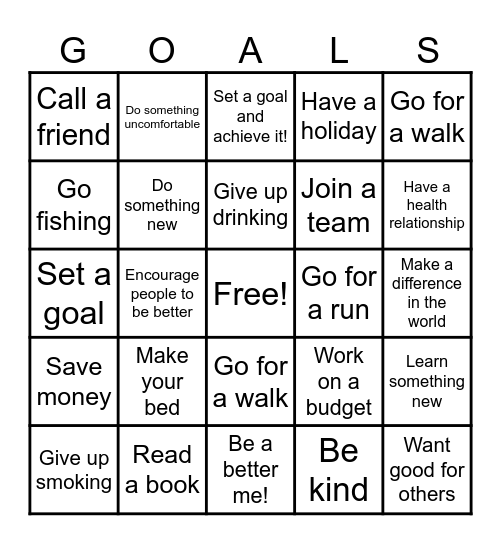 GOALS Bingo Card