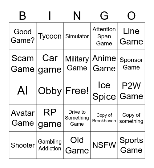 daodfaiofjfiojfoawjfopaj Bingo Card