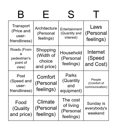 Bingo life in Germany Bingo Card