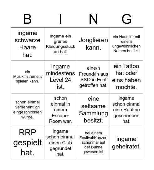 Finde eine Person die... Bingo Card