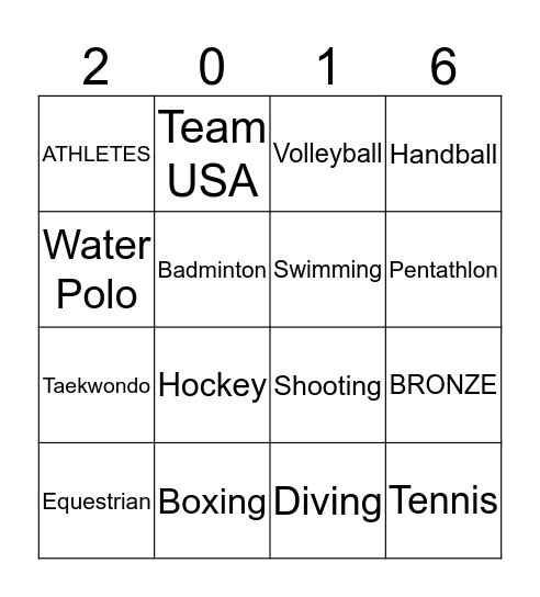 SUMMER OLYMPICS Bingo Card