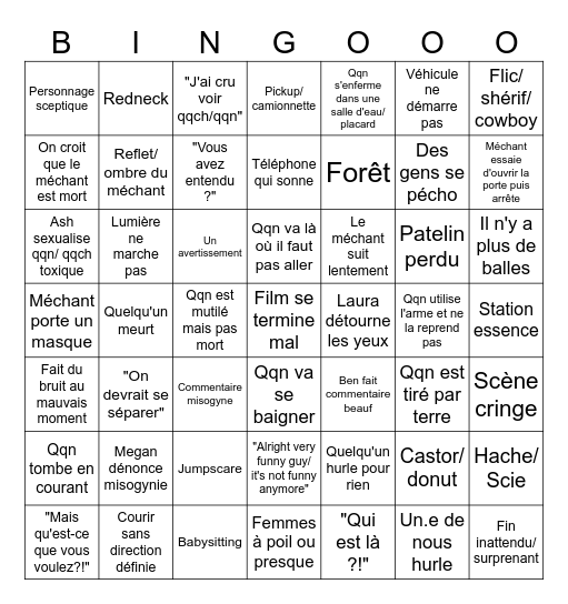 Horror Movie Bingo Card