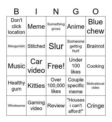 TikTok FYP Bingo Card