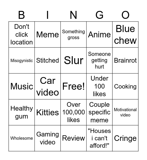 TikTok FYP Bingo Card