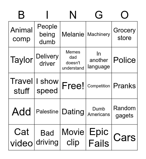 Yt shorts Bingo Card