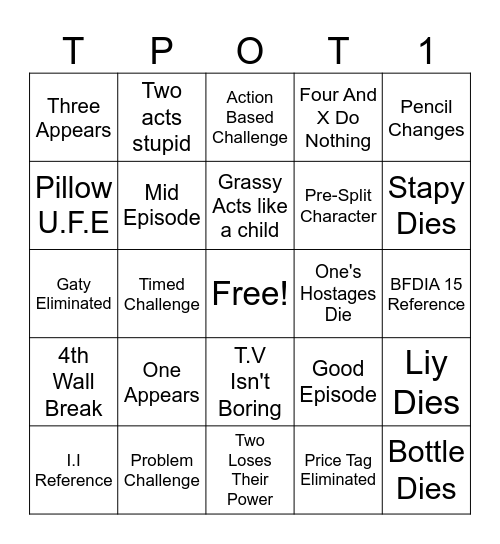 TPOT 14 Bingo Card