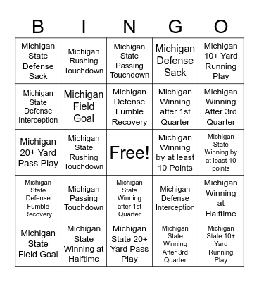 Michigan - USC Football Bingo Card