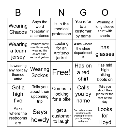 Customer Bingo Card