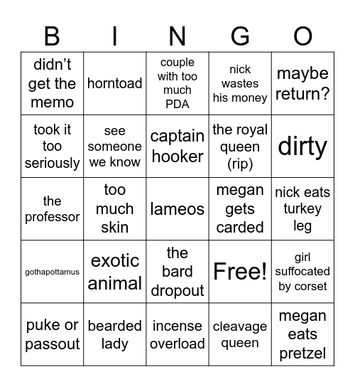 Renaissance Bingo Card