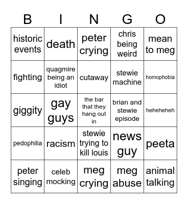 family guy bingo Card