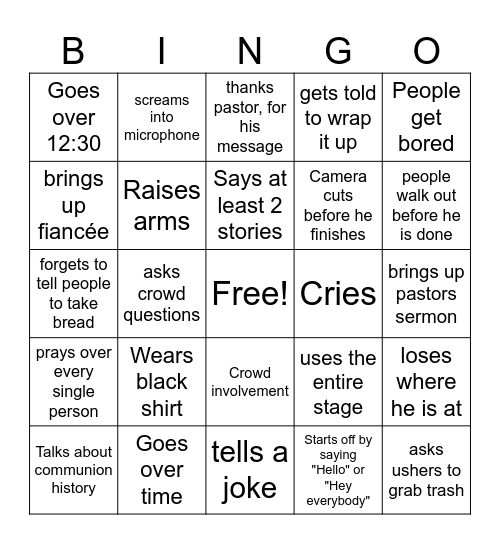 Michael Does Communion Bingo Card