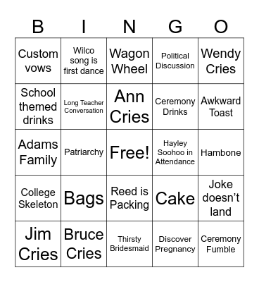 Clay & Caroline Wedding Bingo Card