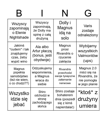 Ostatnie Słowo: Ostatnie Bingo Card