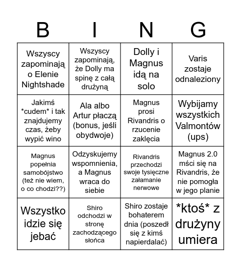 Ostatnie Słowo: Ostatnie Bingo Card