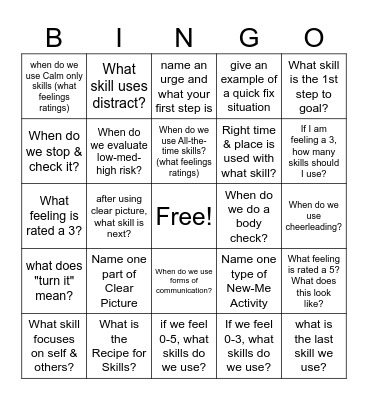 SKILLS SYSTEM BINGO Card